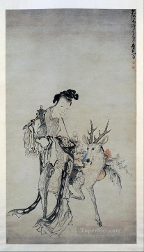  Sosteniendo Pintura al %c3%b3leo - ma gu sosteniendo un jarrón con un ciervo 1766 Huang Shen chino tradicional